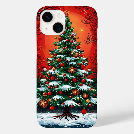 Versierde kerstboom in een winters landschap Case-Mate iPhone case (Achterkant)