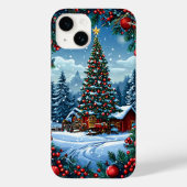 Versierde kerstboom in het besneeuwde landschap Case-Mate iPhone case (Achterkant)