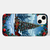 Versierde kerstboom in het besneeuwde landschap Case-Mate iPhone case (Achterkant (horizontaal))