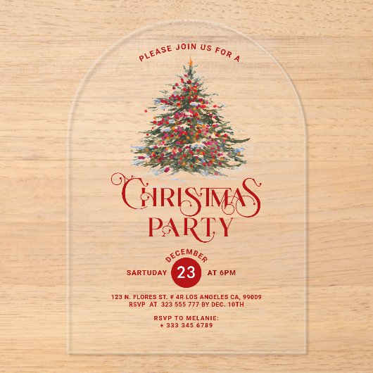 Versierde kerstboom kerstfeest uitnodigen acryl uitnodigingen (Voorkant)