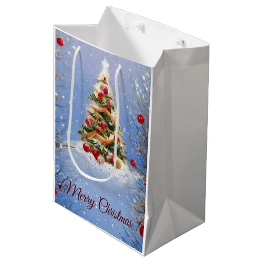 Versierde kerstboom medium cadeauzakje (Voorkant Gekanteld)