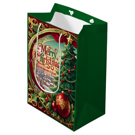 Versierde Kerstboom Medium Cadeauzakje (Voorkant Gekanteld)