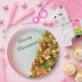 Versierde kerstboom met vrolijke kersttekst papieren bordje (Feest)