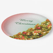 Versierde kerstboom met vrolijke kersttekst papieren bordje (Gekanteld)