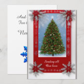 Versierde kerstboom omgeven door Lijst Feestdagenkaart (Voorkant / Achterkant)