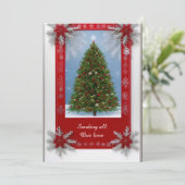 Versierde kerstboom omgeven door Lijst Feestdagenkaart (Staand voorkant)