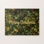  versierde kerstboom Optionele tekst Legpuzzel (Horizontaal)