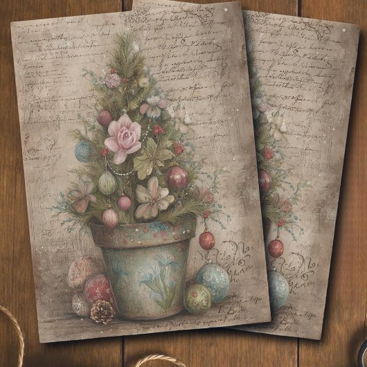 Versierde Kerstboom Pot Decoupage in vintage stijl Tissuepapier
