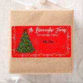 Versierde Kerstboom Rand Papier Naam Tag Etiket (Insitu)