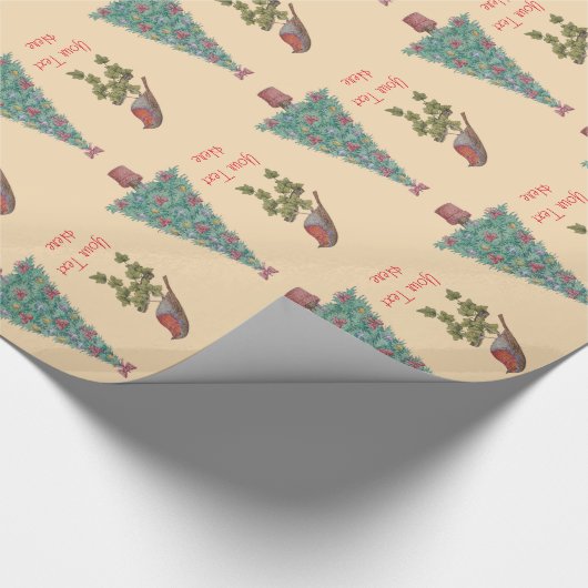 versierde kerstboomboom robin iy seizoenskunst cadeaupapier (Hoek)