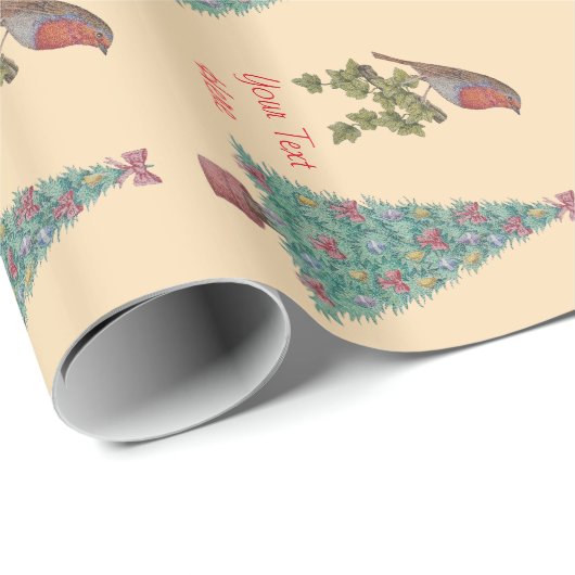 versierde kerstboomboom robin iy seizoenskunst cadeaupapier (Rol Hoek)