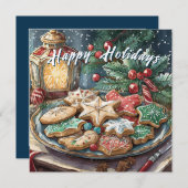 Versierde kerstkoekjes vakantiediner kaart (Voorkant / Achterkant)