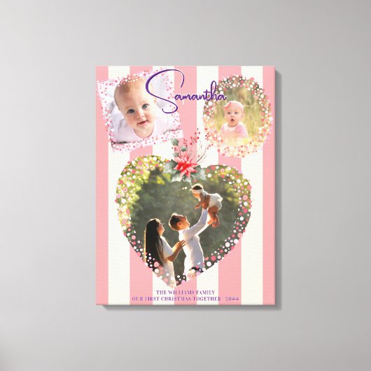 Versierde Lijsten 3 Foto's Roze 1e Kerst Mis Miles Canvas Afdruk (Voorkant)