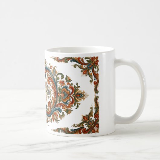Versierde Noorse Rosemaling stijl bloemkunst mok (Rechts)
