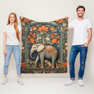 Versierde olifant William Morris geïnspireerd Flor Fleece Deken