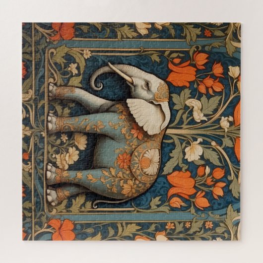 Versierde olifant William Morris geïnspireerd Flor Legpuzzel (Horizontaal)