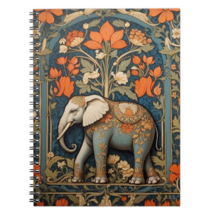 Versierde olifant William Morris geïnspireerd Flor Notitieboek