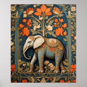 Versierde olifant William Morris geïnspireerd Flor Poster