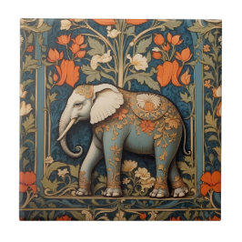 Versierde olifant William Morris geïnspireerd Flor Tegeltje