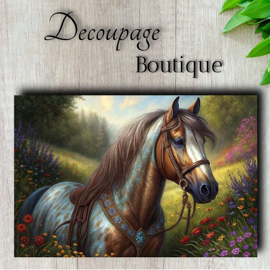 Versierde paardenweide decoupage tissuepapier