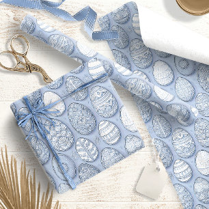 Versierde Paaseieren Patroon Blauw ID1096 Cadeaupapier