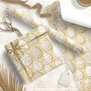 Versierde Paaseieren Patroon Geel D1096 Cadeaupapier