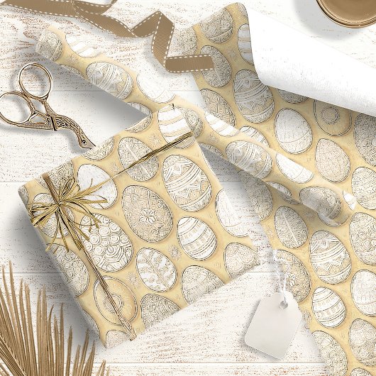 Versierde Paaseieren Patroon Geel D1096 Cadeaupapier