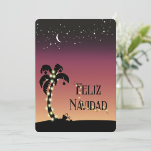 Versierde Palm Nachtelijke Hemel Feliz Navidad Fot Feestdagenkaart