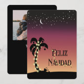 Versierde Palm Night Sky Feliz Navidad Terug Foto Feestdagenkaart (Voorkant / Achterkant)