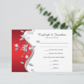 Versierde Rood Wit Zilver Bloemen RSVP (Staand voorkant)