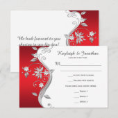 Versierde Rood Wit Zilver Bloemen RSVP (Voorkant / Achterkant)