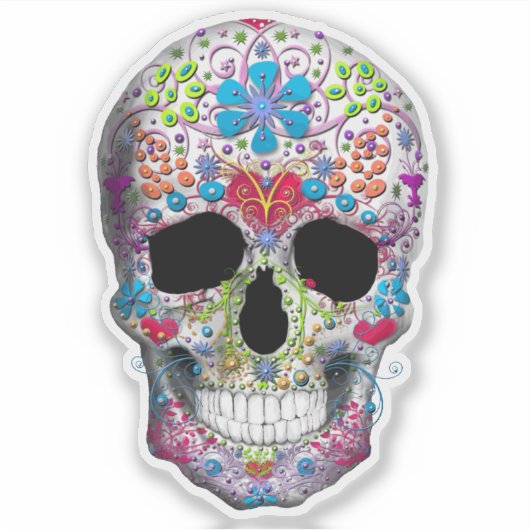 Versierde Schedel Sticker (Voorkant)