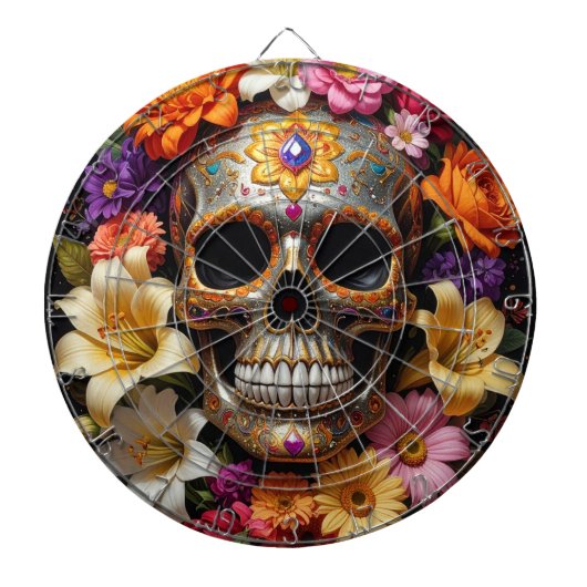 Versierde Schedel van Suiker Dartbord (Voorkant)