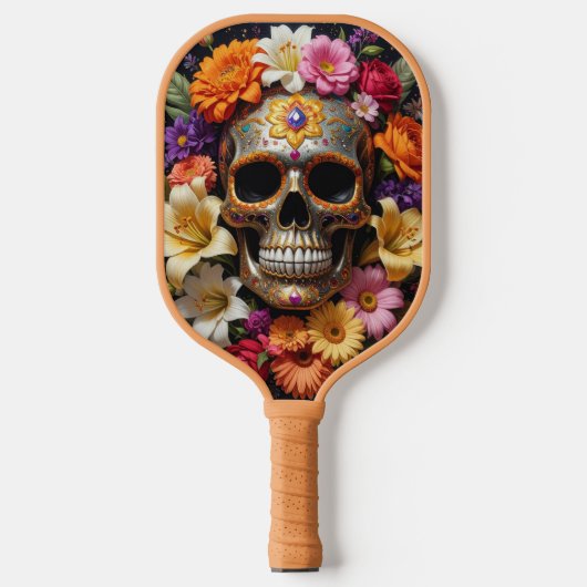 Versierde Schedel van Suiker Pickleball Paddle (Voorkant)