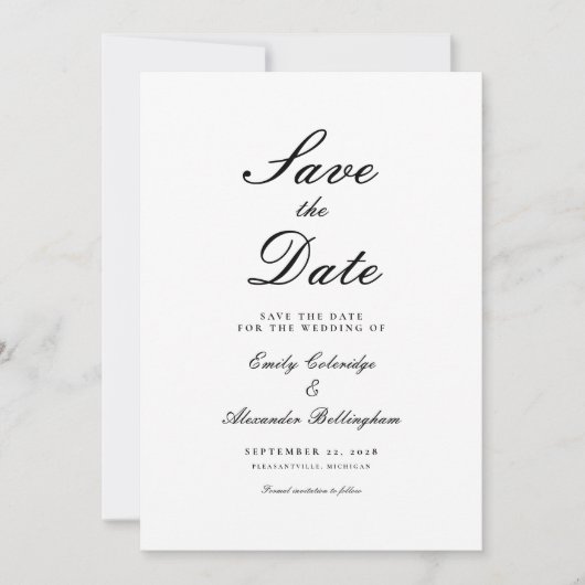 Versierde Script Zwart Wit Formeel Bewaar De Datum Save The Date (Voorkant)