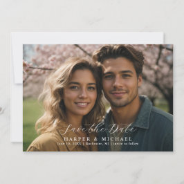 Versierde trouwfoto bewaar de datum kaart