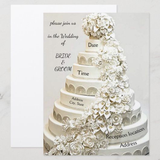 “Versierde Trouwtaart” Trouw Uitnodiging (Voorkant / Achterkant)