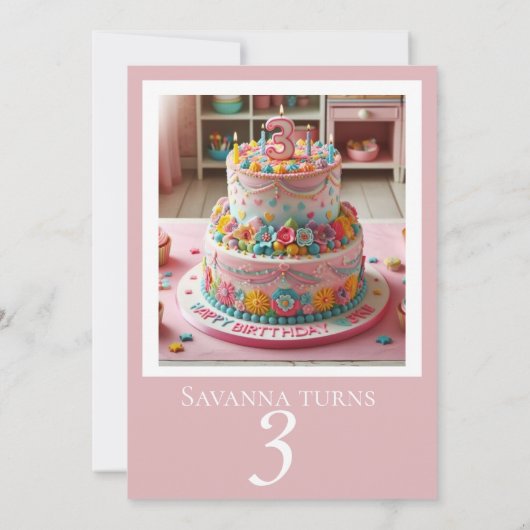 VERSIERDE UITNODIGING VOOR 3E VERJAARDAGSCAKES PAR (Achterkant)