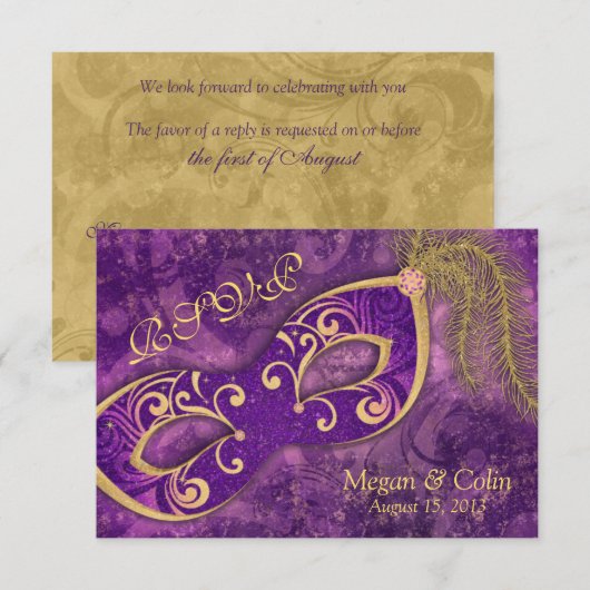 Versierde Victoriaanse Maskerade Bal Bruiloft RSVP (Voorkant / Achterkant)