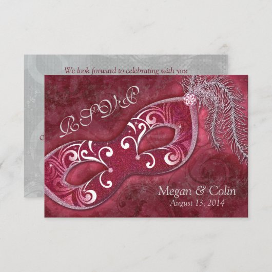 Versierde Victoriaanse Maskerade Bal Bruiloft RSVP (Voorkant / Achterkant)