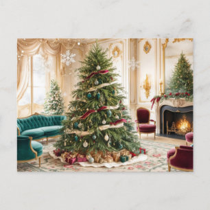 Versierde vintage kerst woonkamer feestdagenkaart