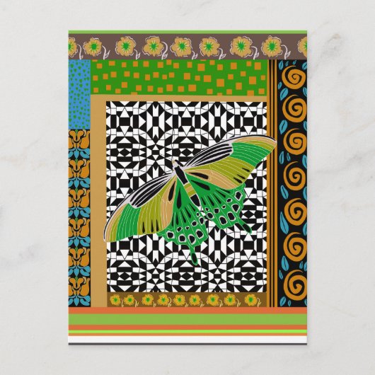 Versierde vlinder patroon bloemencollage briefkaart (Voorkant)