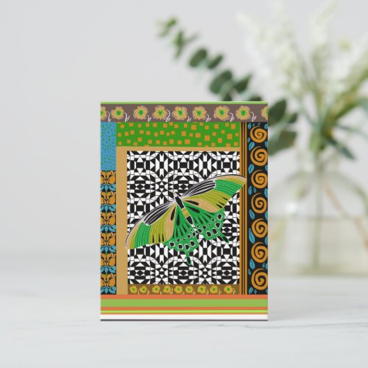 Versierde vlinder patroon bloemencollage briefkaart (Staand voorkant)