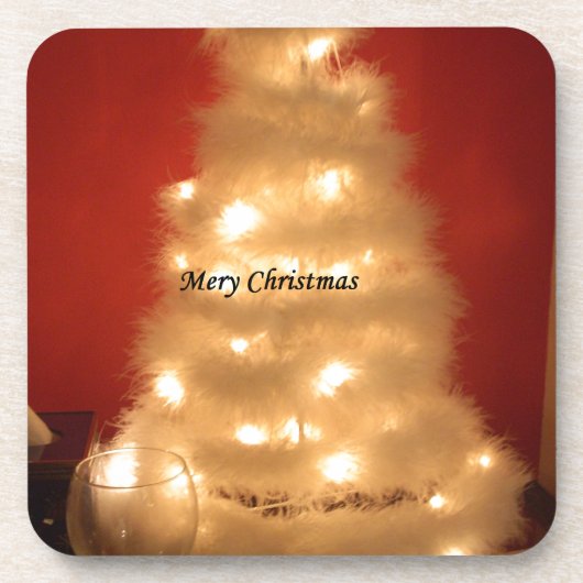 Versierde witte kerstboom Collectie Drankjes Onderzetter (Voorkant)