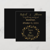 Versierde Zwart/Goud Save the Date Aankondiging (Voorkant / Achterkant)