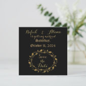 Versierde Zwart/Goud Save the Date Aankondiging (Staand voorkant)