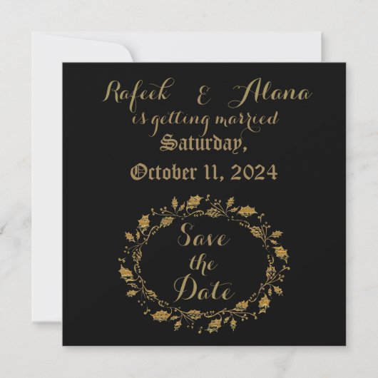 Versierde Zwart/Goud Save the Date Aankondiging (Voorkant)