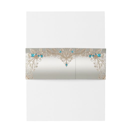 Versieren Gold Blue Stone Uitnodiging Belly Band Uitnodigingen Wikkel (Achterkant Voorbeeld)