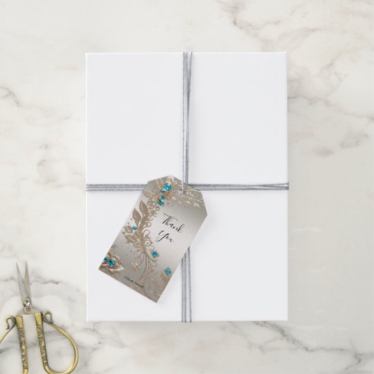 Versieren Gold Blue Stones Gift Label Cadeaulabel (Met Touw)
