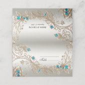 Versieren Gold Blue Stones Place Card Plaatskaartje (Buitenkant ongevouwen)
